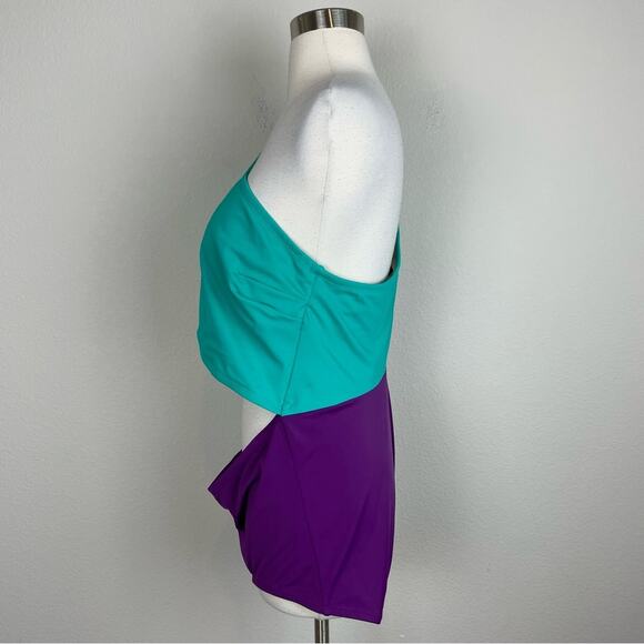Cacique Sophie Teal Green Purple One Shoulder Swimsuit 18 - Picture 5 of 11